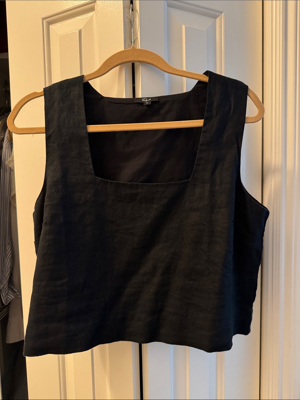 Rails Akira Black Linen Blend Square-Neck Crop Top